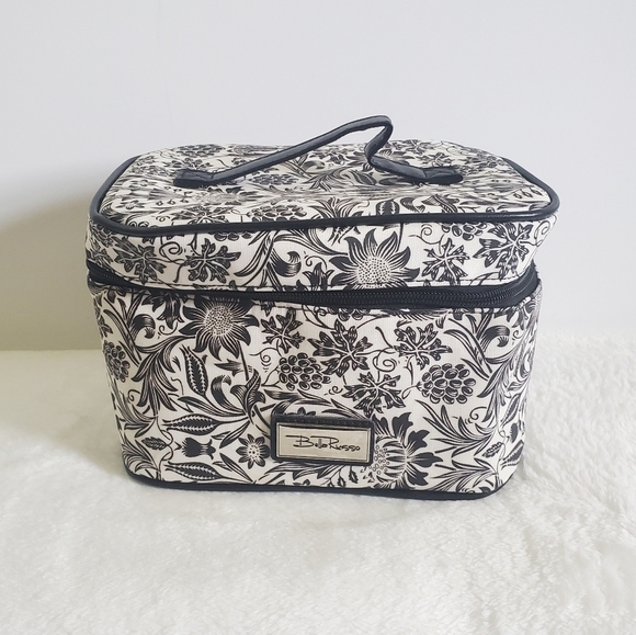 Bella Russo Black White Floral Flower Cosmetic Bag Case NWOT - Picture 1 of 12
